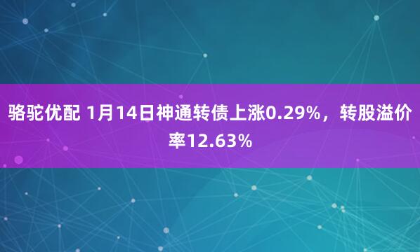 骆驼优配 1月14日神通转债上涨0.29%，转股溢价率12.63%